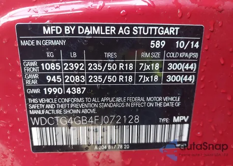 2015 Mercedes-Benz Gla 250 4Matic из США, поврежденный, VIN WDCTG4GB4FJ072128